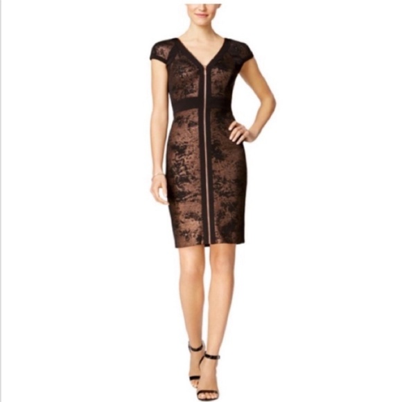 Jax Missy Sheath Dress in Metallic Black & Rose Gold NWT - Picture 1 of 8